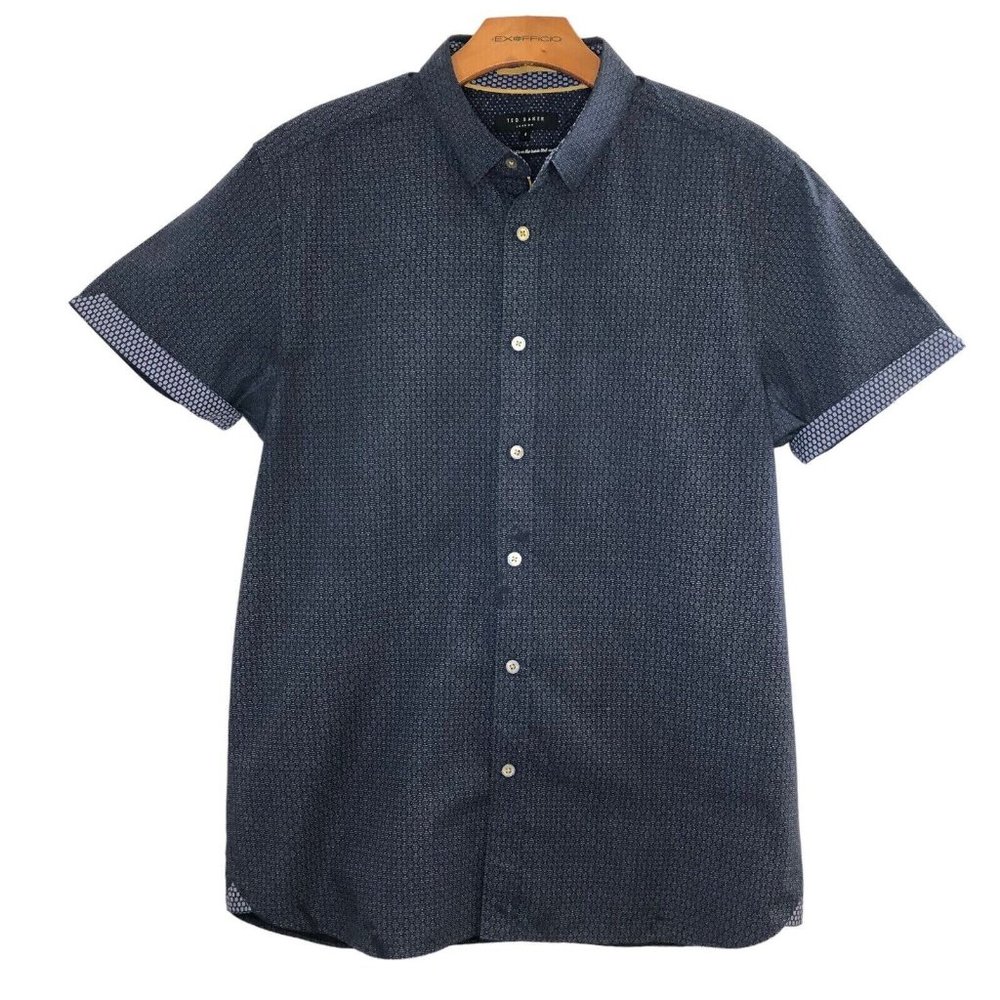 Ted Baker London Shirt Size 4 Fits Like Medium Slim Fit Navy Blue short Sleeves